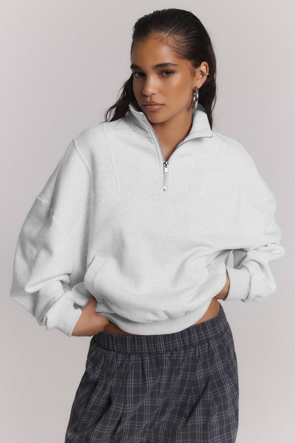 Refined Department katoenen cropped trui met logo - lichtgrijs