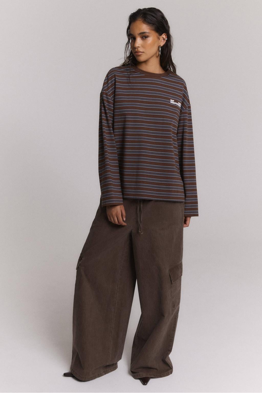 Refined Department gestreept T-shirt - donkerbruin