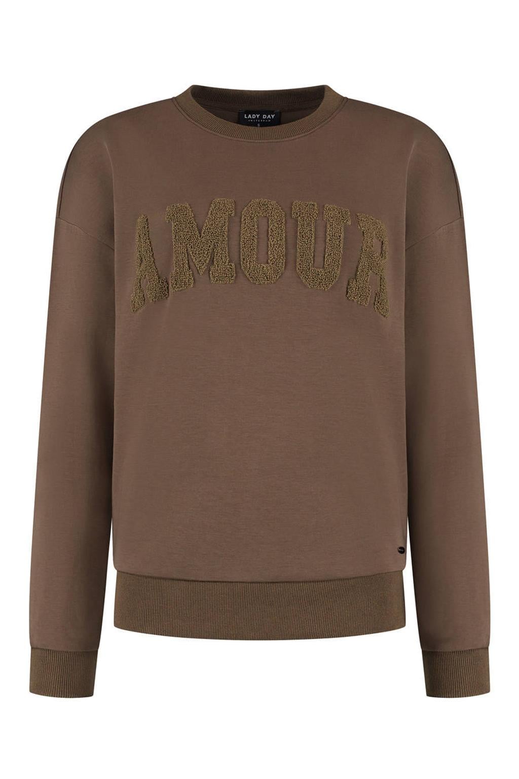 Lady Day sweater met tekst - bruin