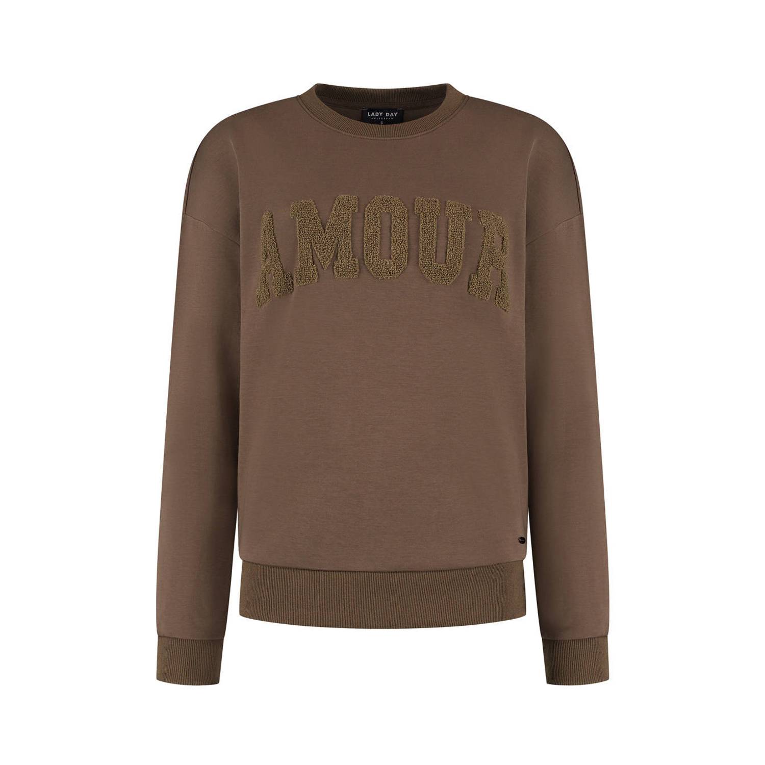 Lady Day sweater met tekst bruin