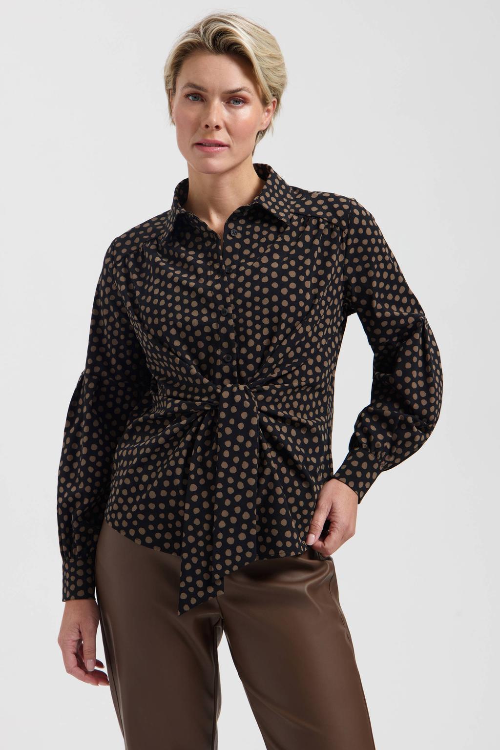 Lady Day travelstof blouse met stippen - zwart/bruin