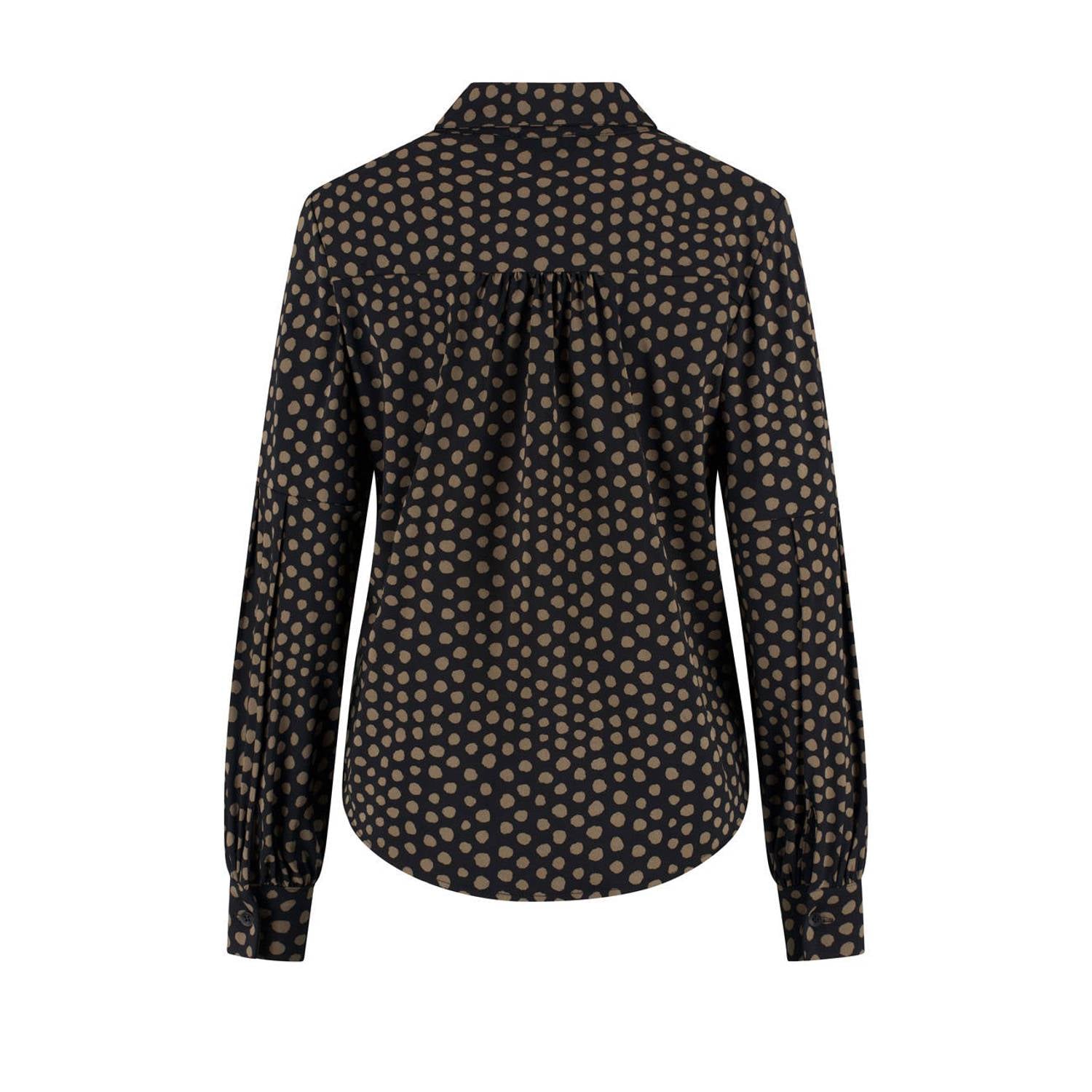 Lady Day travelstof blouse met stippen zwart bruin
