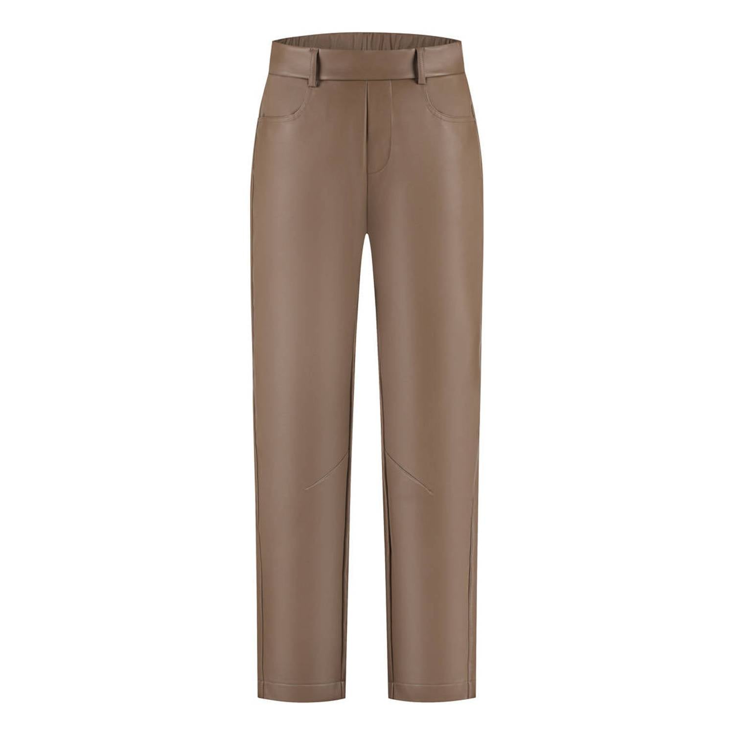 Lady Day imitatieleren straight leg broek bruin