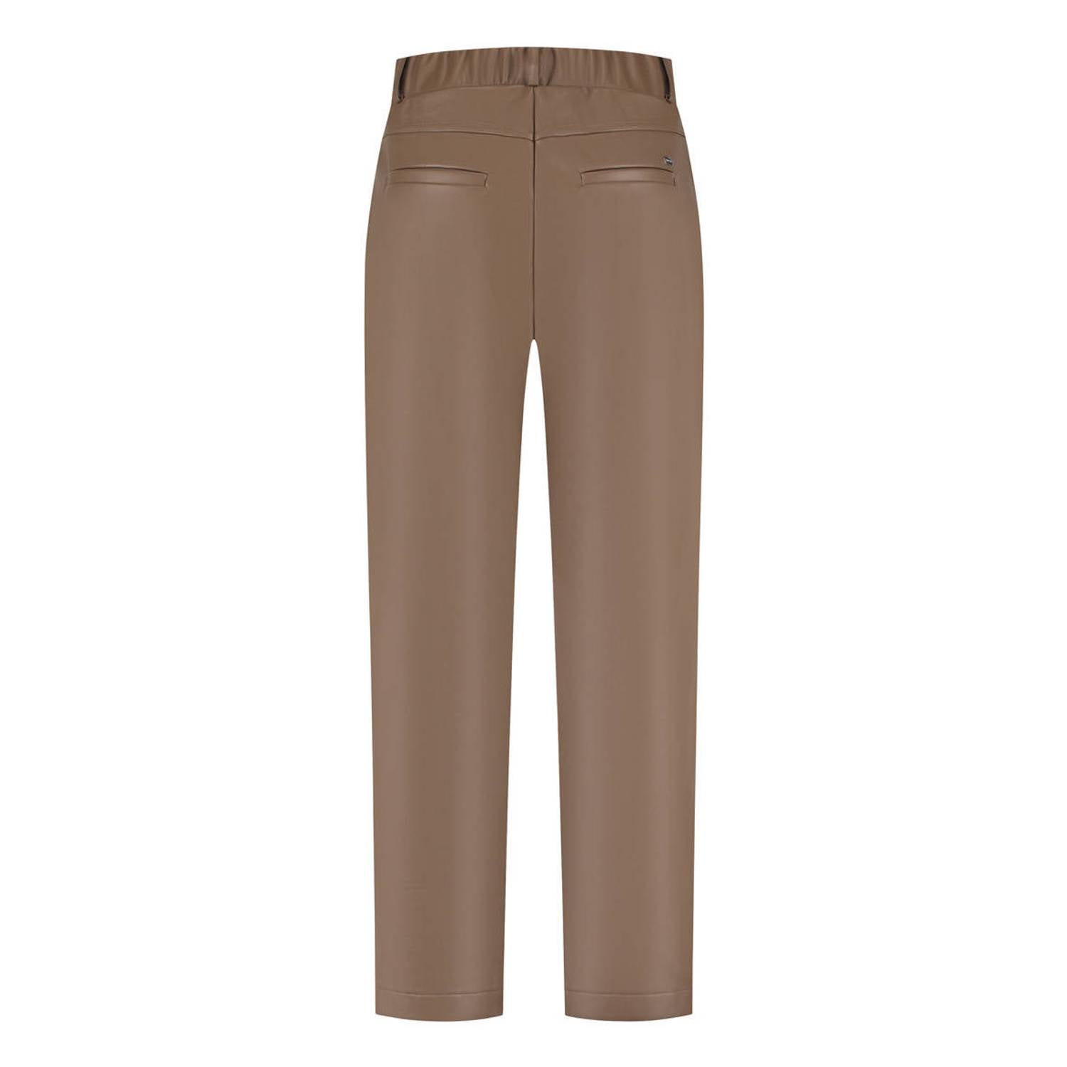 Lady Day imitatieleren straight leg broek bruin