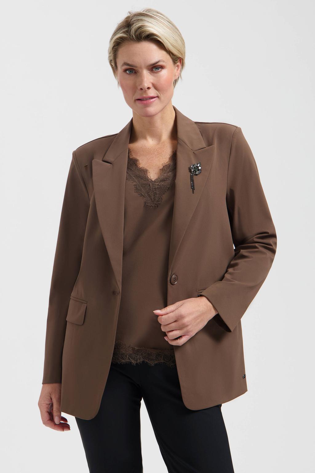 Lady Day travelstof regular fit blazer - bruin