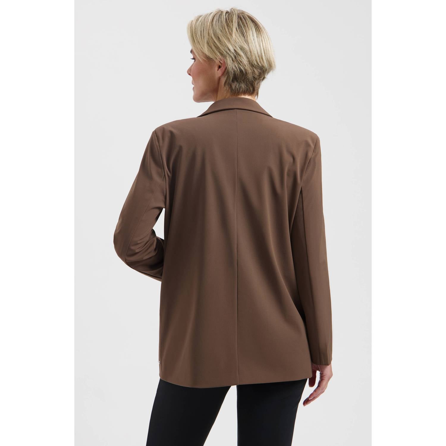Lady Day travelstof regular fit blazer bruin