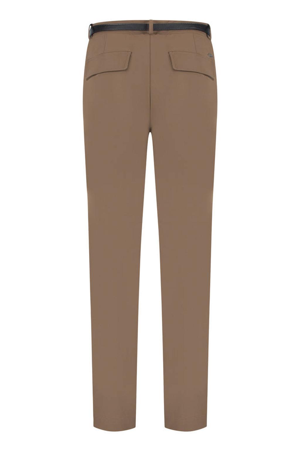 Lady Day travelstof straight leg broek met ceintuur - bruin
