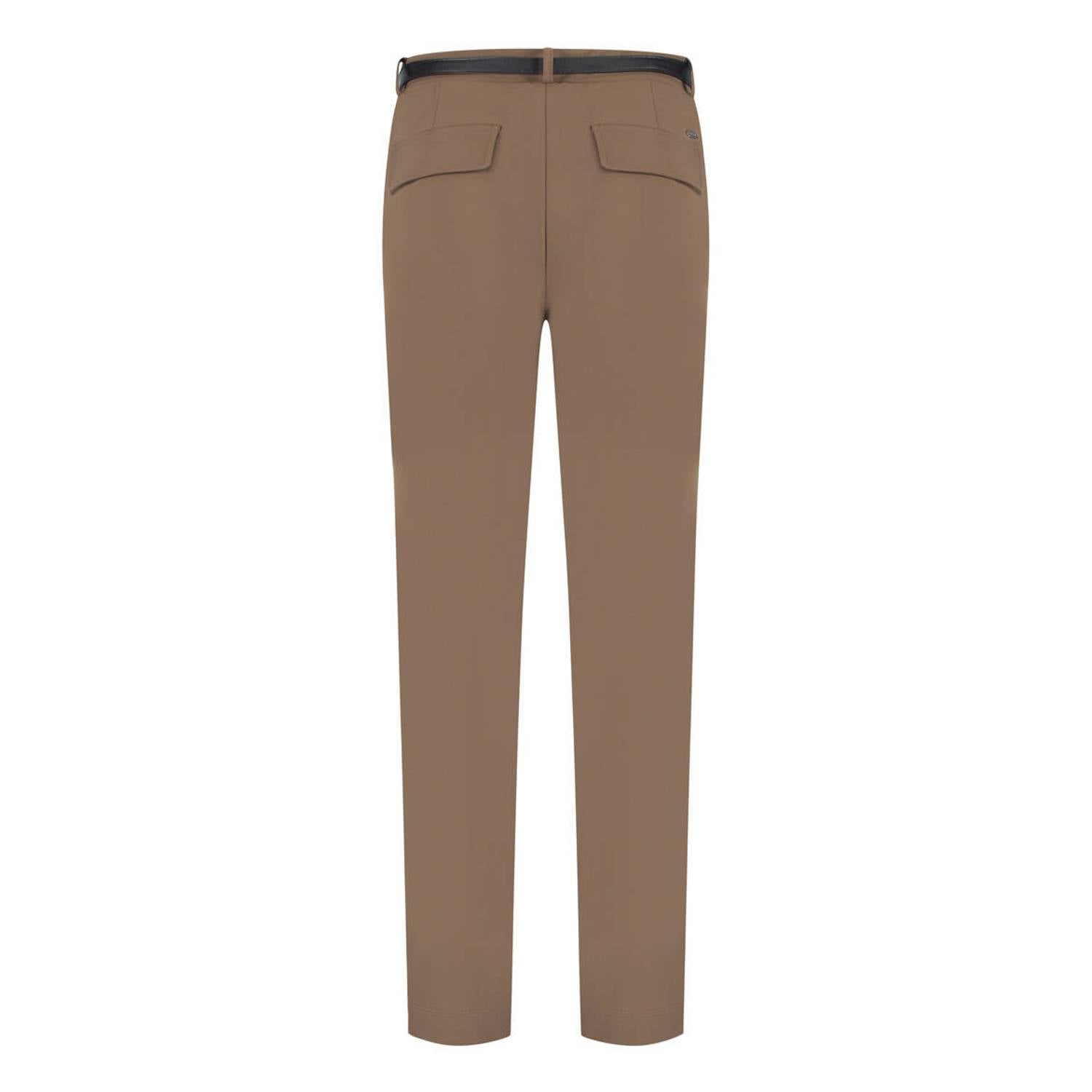 Lady Day travelstof straight leg broek met ceintuur bruin