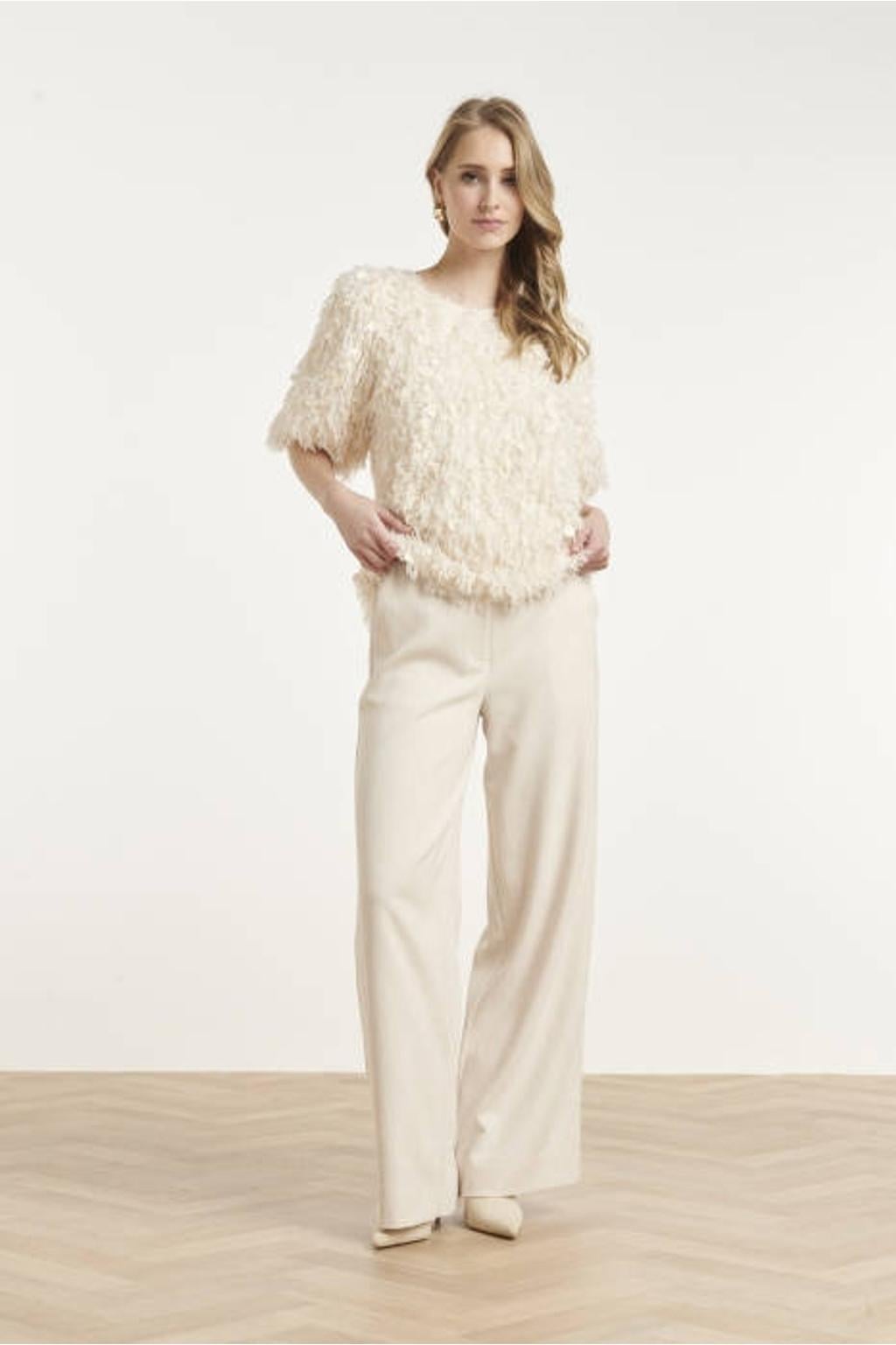 Smashed Lemon top met pailletten - ecru