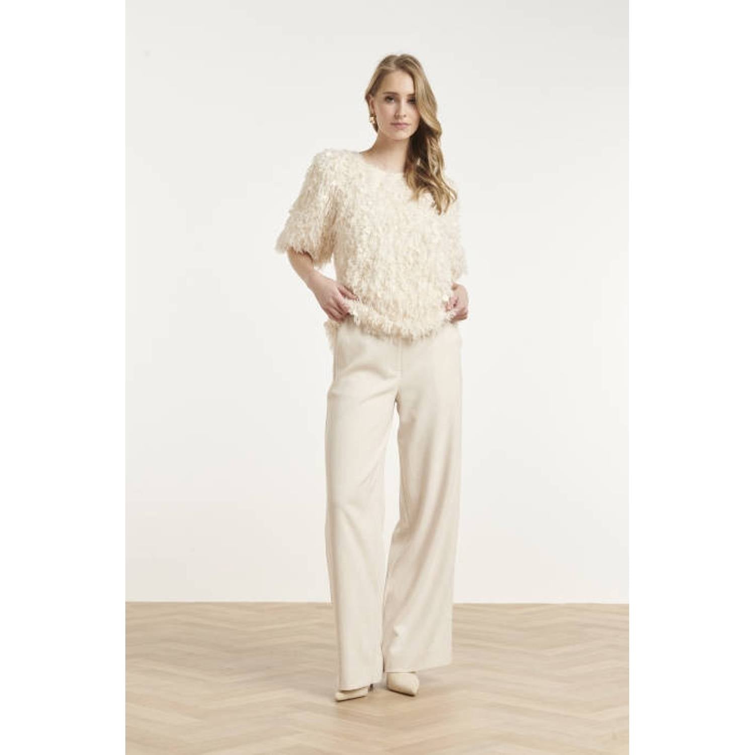 Smashed Lemon top met pailletten ecru