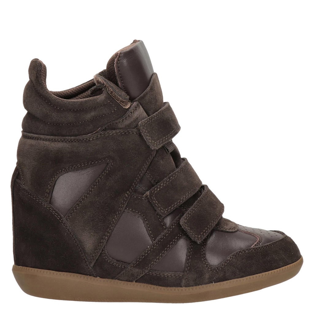 Shoecolate suède sneakers met sleehak - bruin