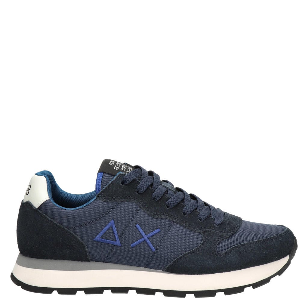 Donkerblauwe heren SUN68 Tom Solid suède sneakers met logo -