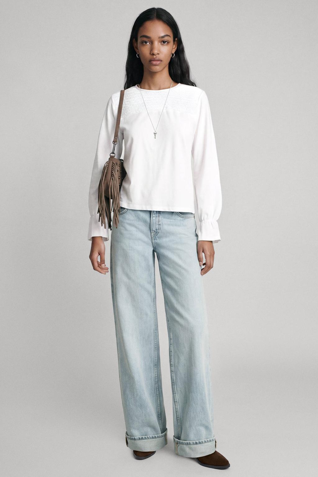 MANGO TEEN blousetop met smockwerk - wit
