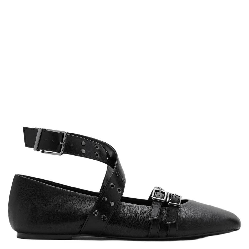 MANGO TEEN leren ballerina's met studs - zwart