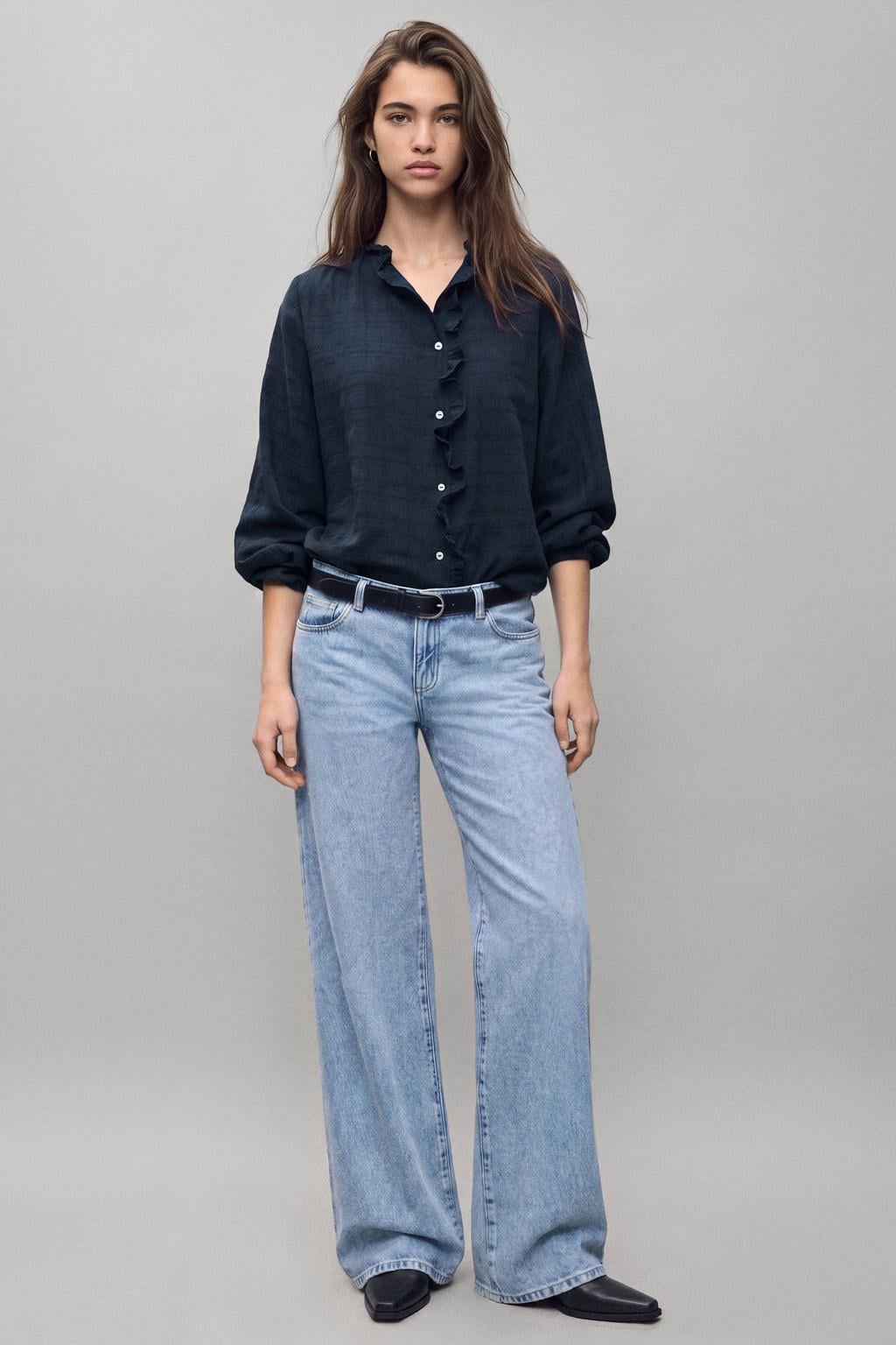MANGO TEEN rechtvallende blouse met ruches - donkerblauw
