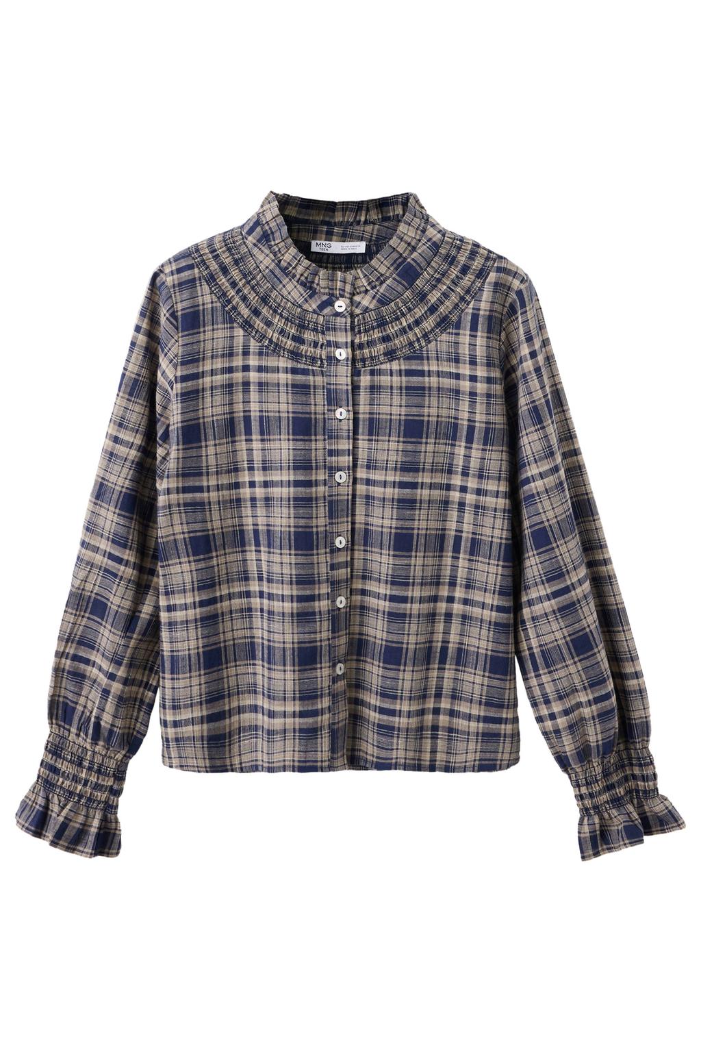 MANGO TEEN geruite blouse met ruches - donkerblauw