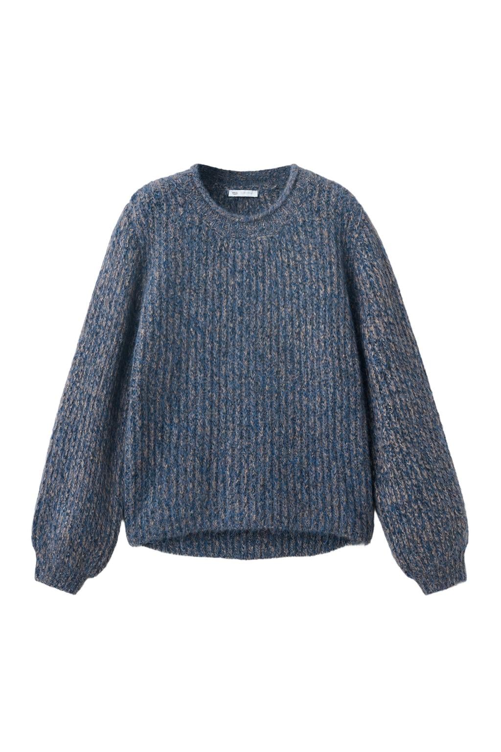 MANGO TEEN gebreide gemêleerde trui met wol - blauw