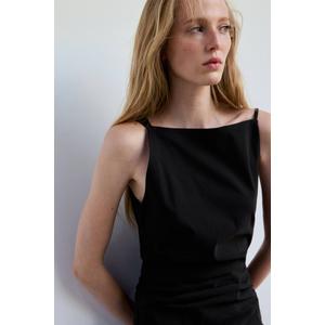 asymmetrische midi jurk met plooien - zwart