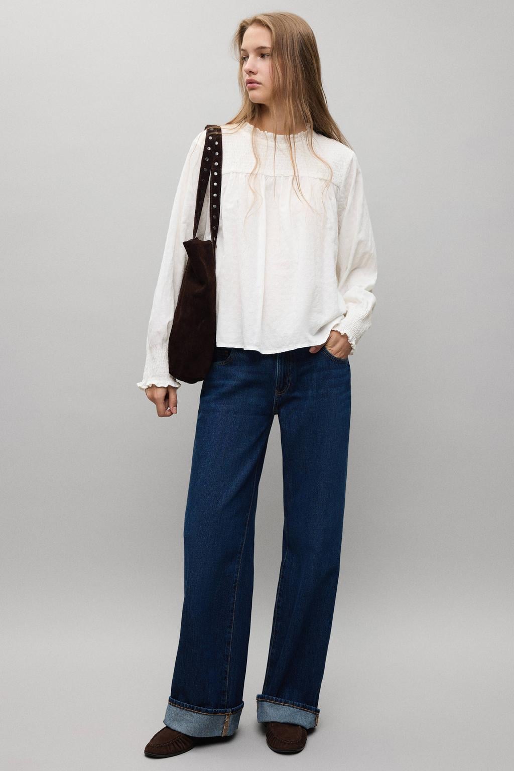 MANGO TEEN blousetop met smockwerk - wit