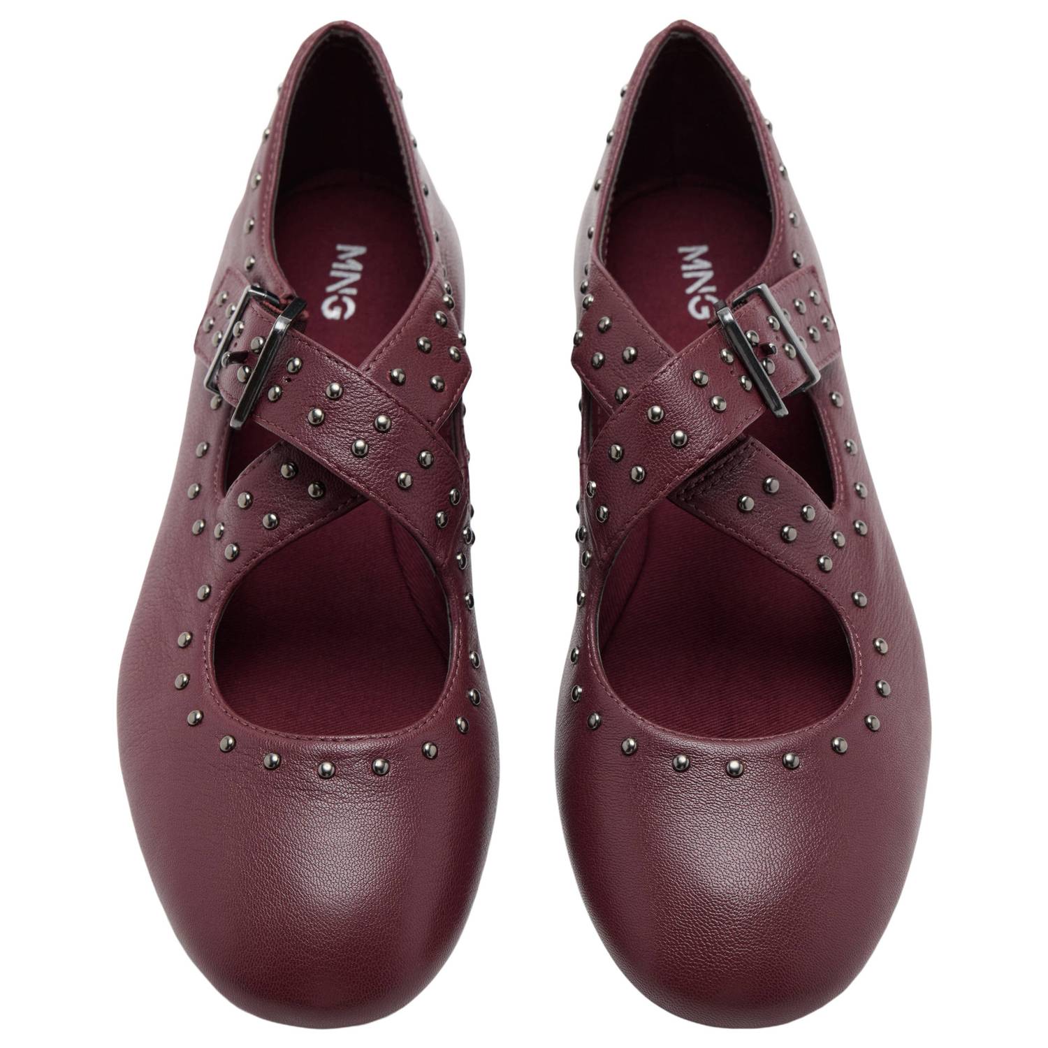 MANGO TEEN leren ballerina's met studs bordeauxrood