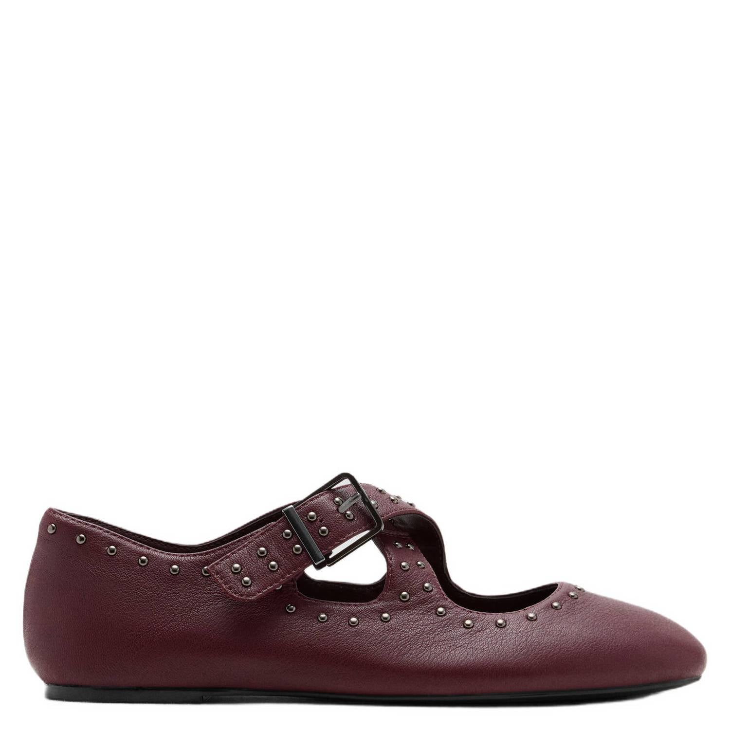 MANGO TEEN leren ballerina's met studs bordeauxrood