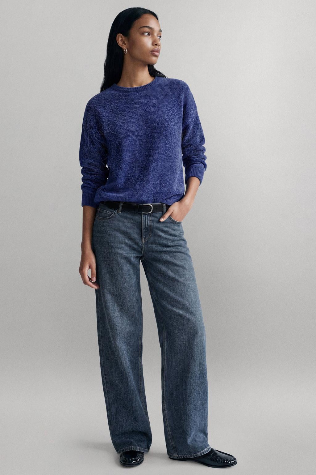 Blauwe meisjes MANGO TEEN van polyester met effen, lange mouwen en ronde hals