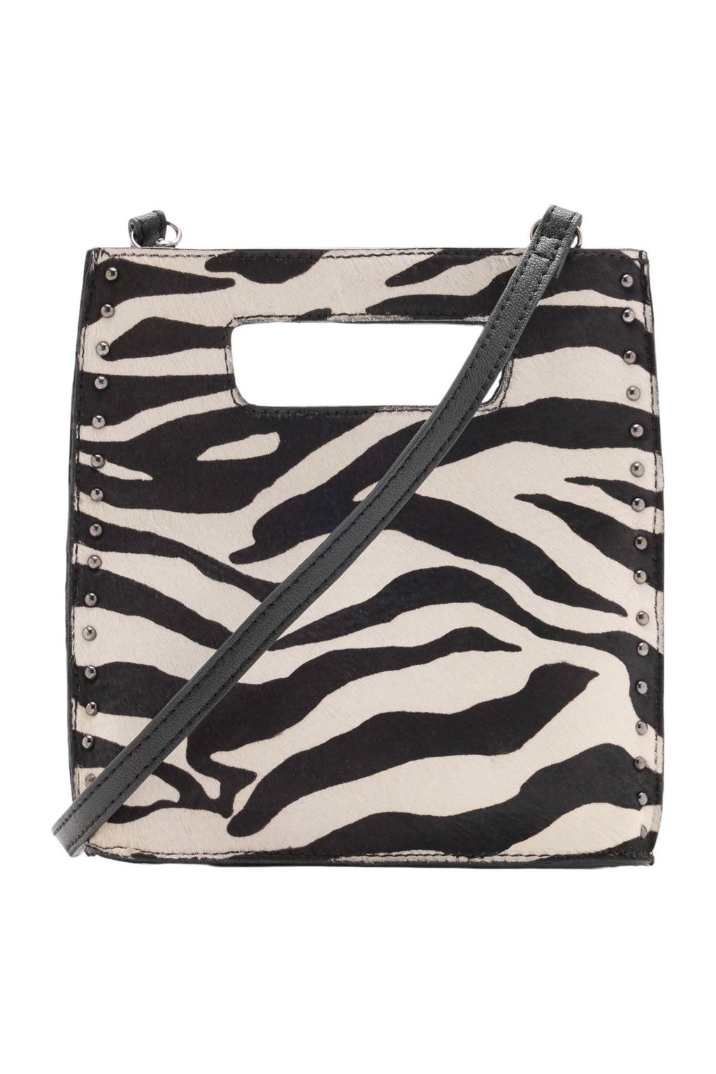 MANGO TEEN leren crossbody tas met zebraprint zwart/wit