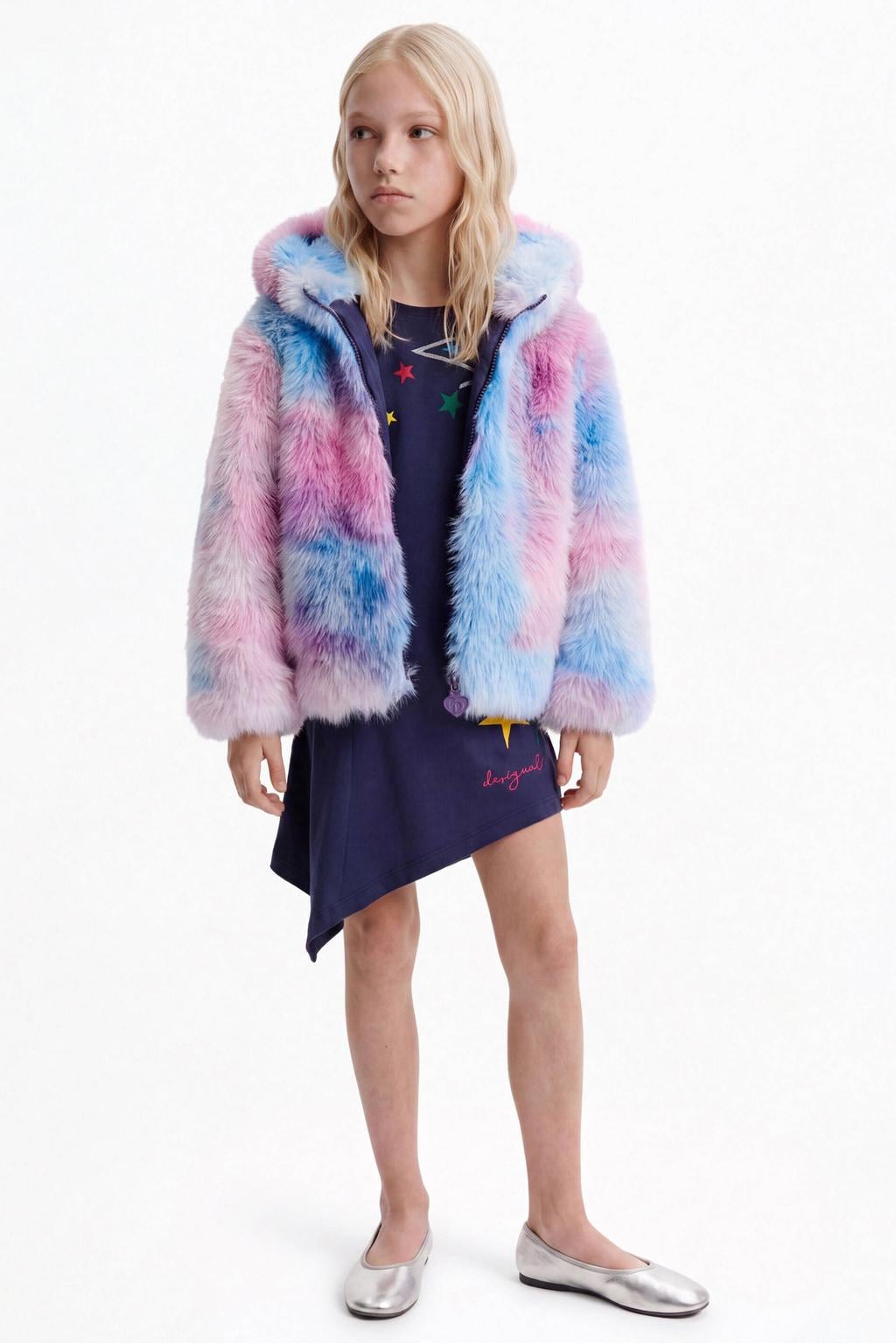 Desigual winterjas - blauw/roze