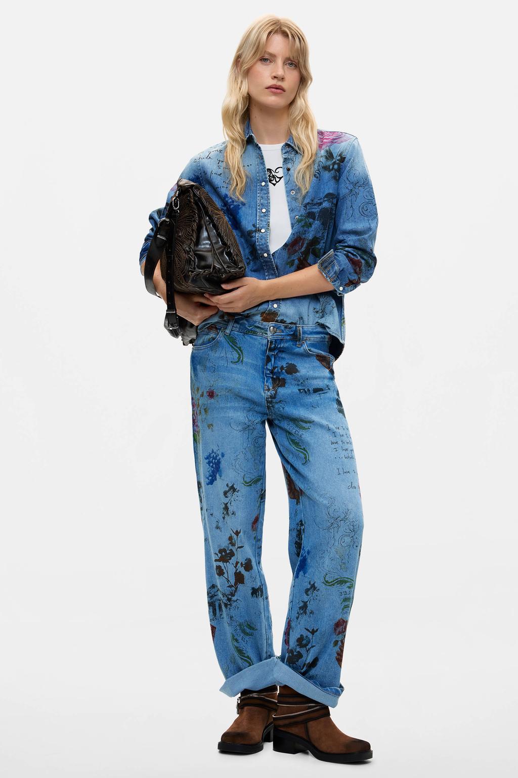 Desigual straight leg jeans met print - medium blue denim