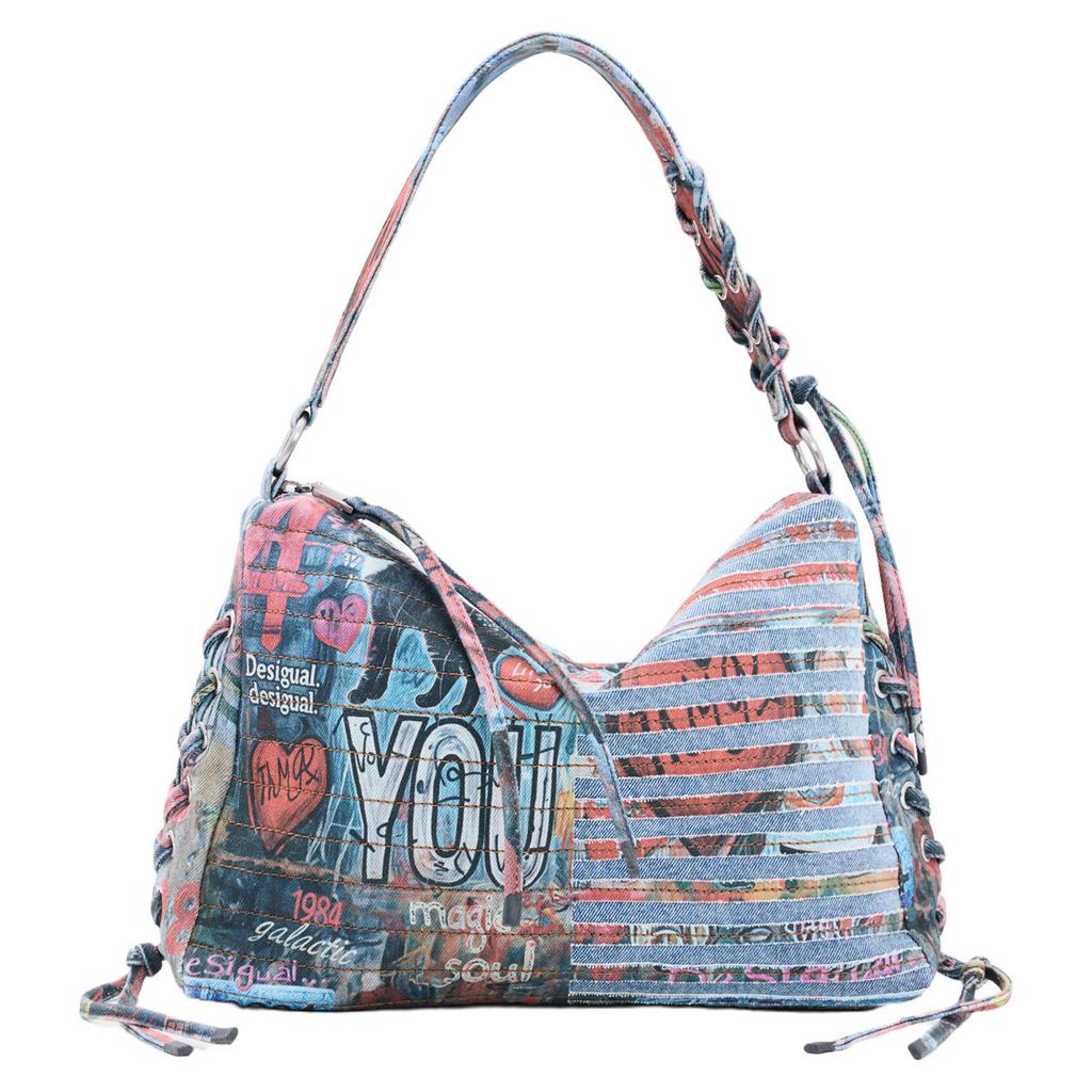 Desigual denim schoudertas blauw
