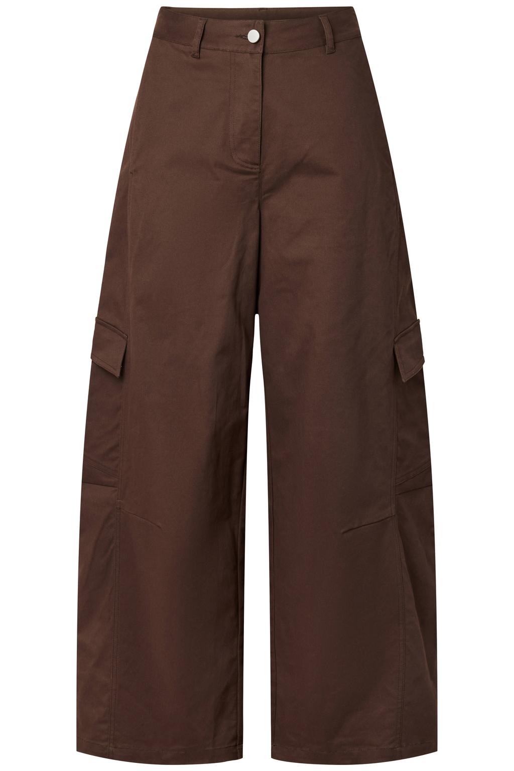 YAS wide leg casual broek - donkerbruin