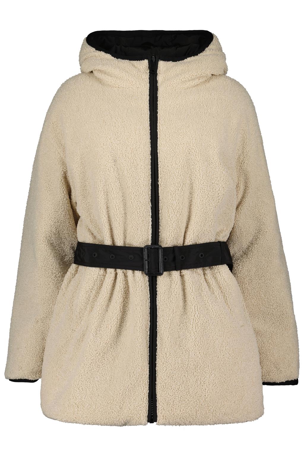 Zwarte dames Airforce pufferjas details van polyester met effen, lange mouwen, capuchon, ritssluiting en ceintuur
