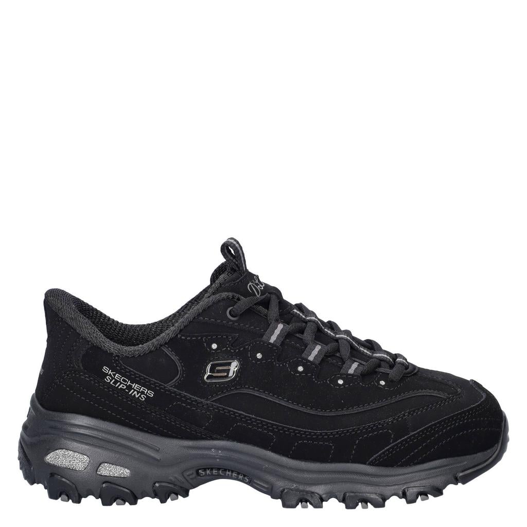 Zwart en donkergrijze dames Skechers van nubuck en imitatieer met veters