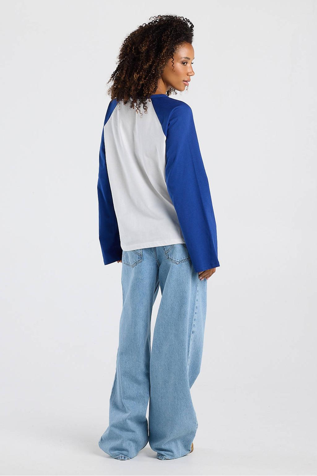 America Today longsleeve met print - wit/kobaltblauw