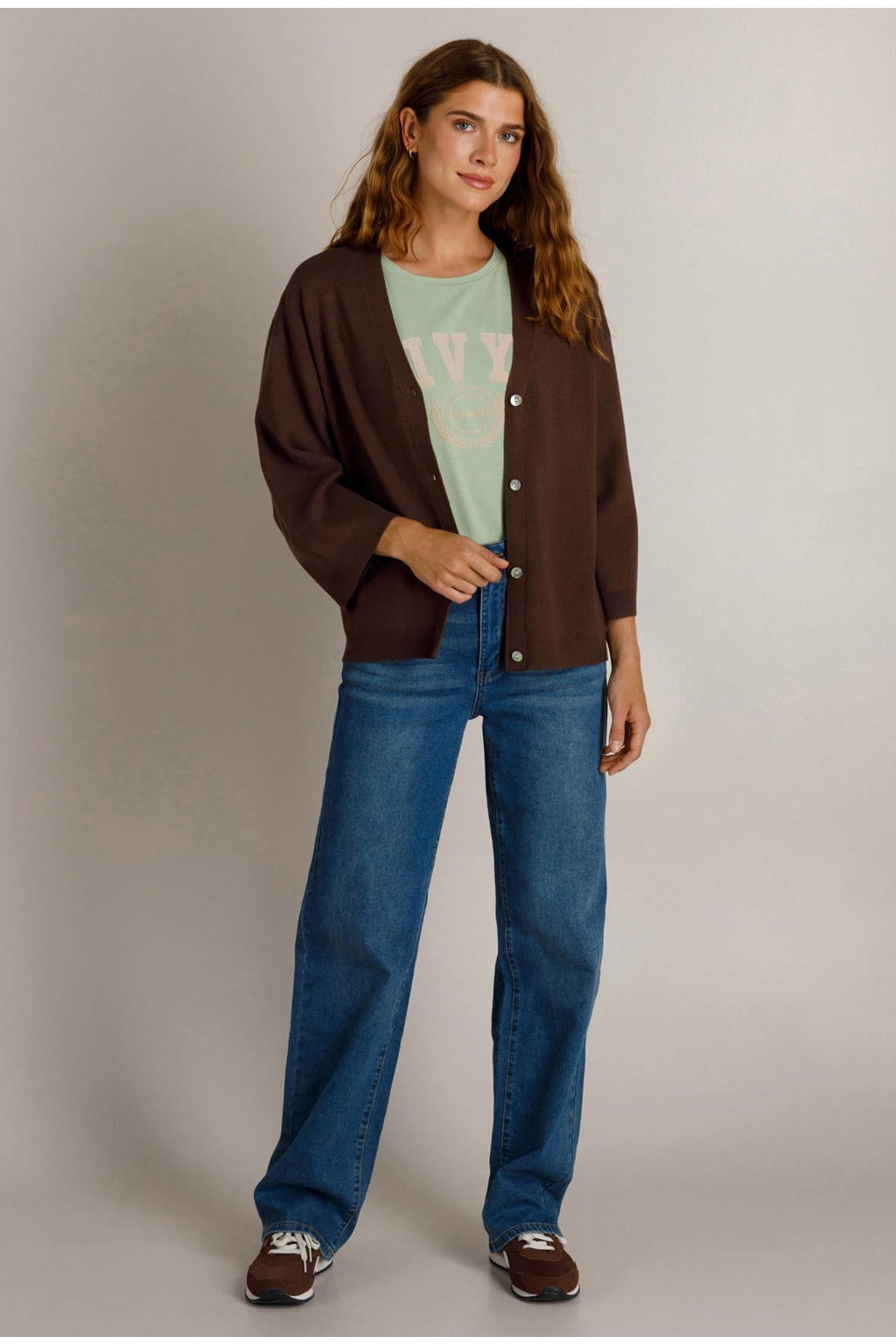 Ivy Beau gebreid vest - bruin