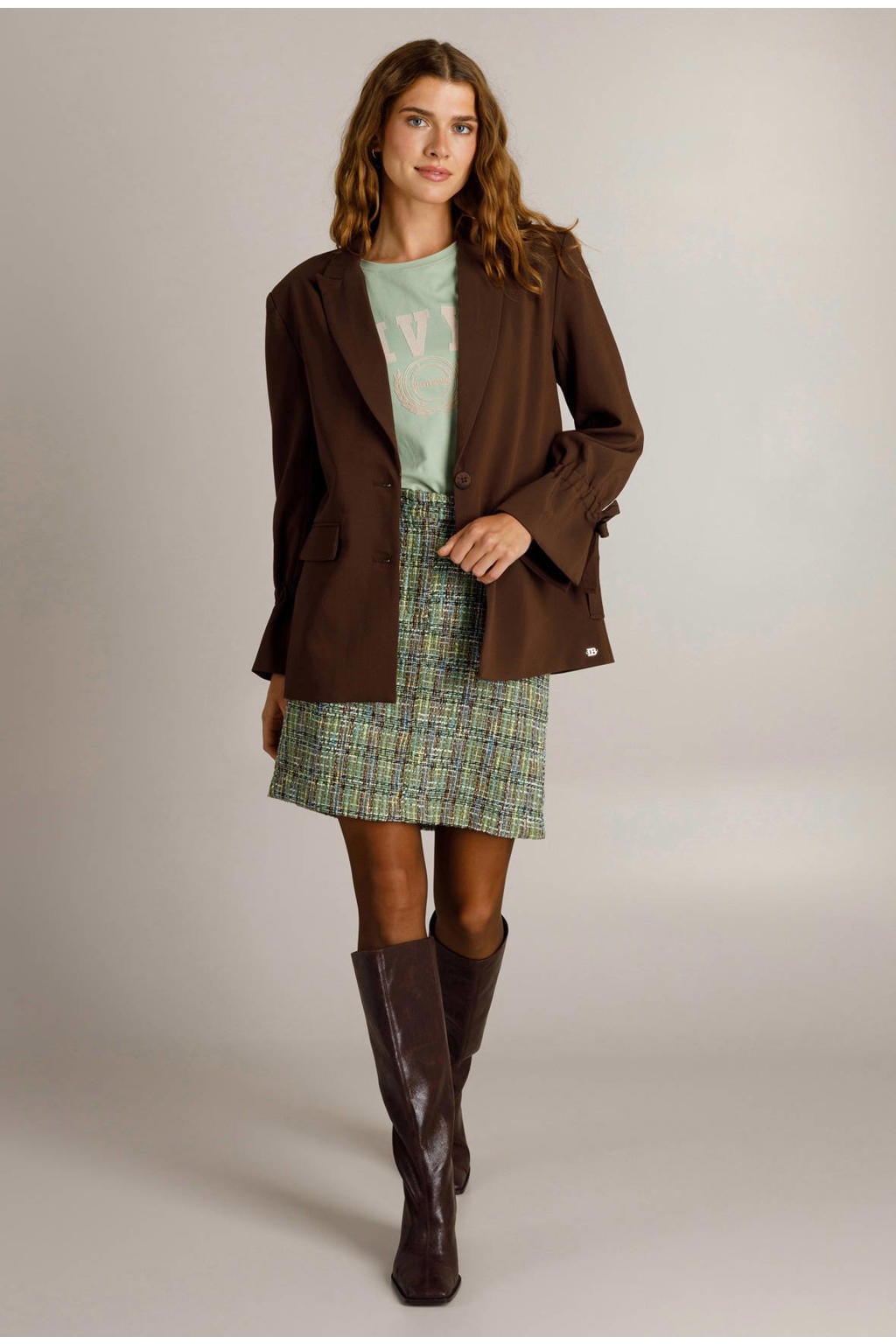 Ivy Beau tweed korte rok met print - groen