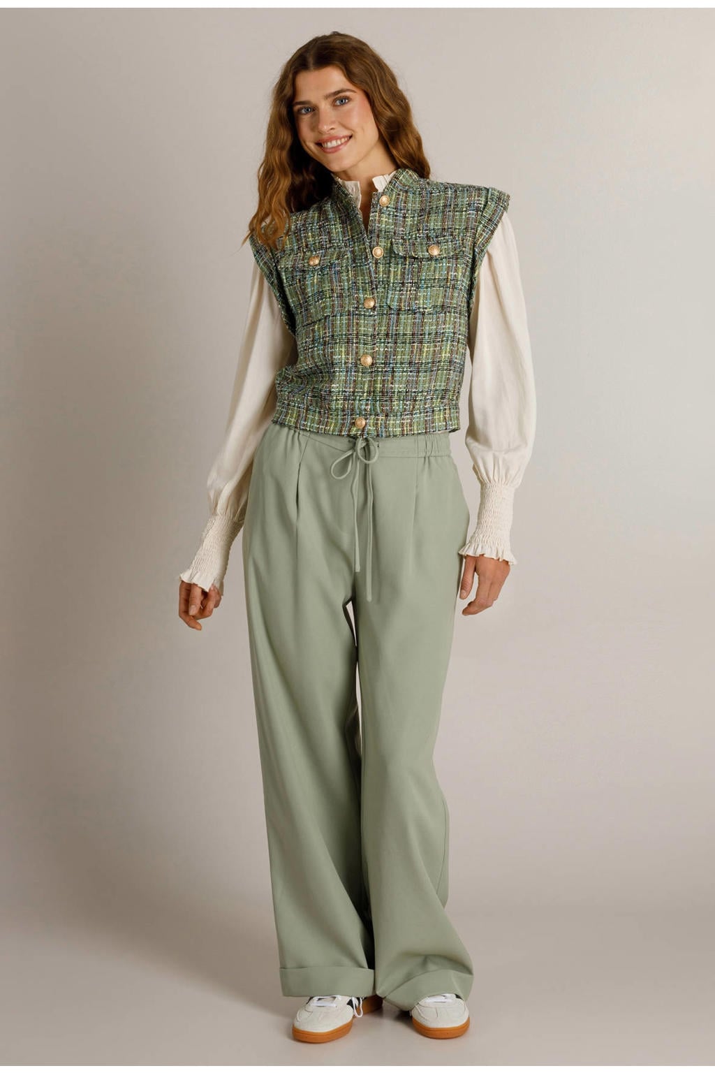 Ivy Beau tweed gilet met print - groen/meerkleurig
