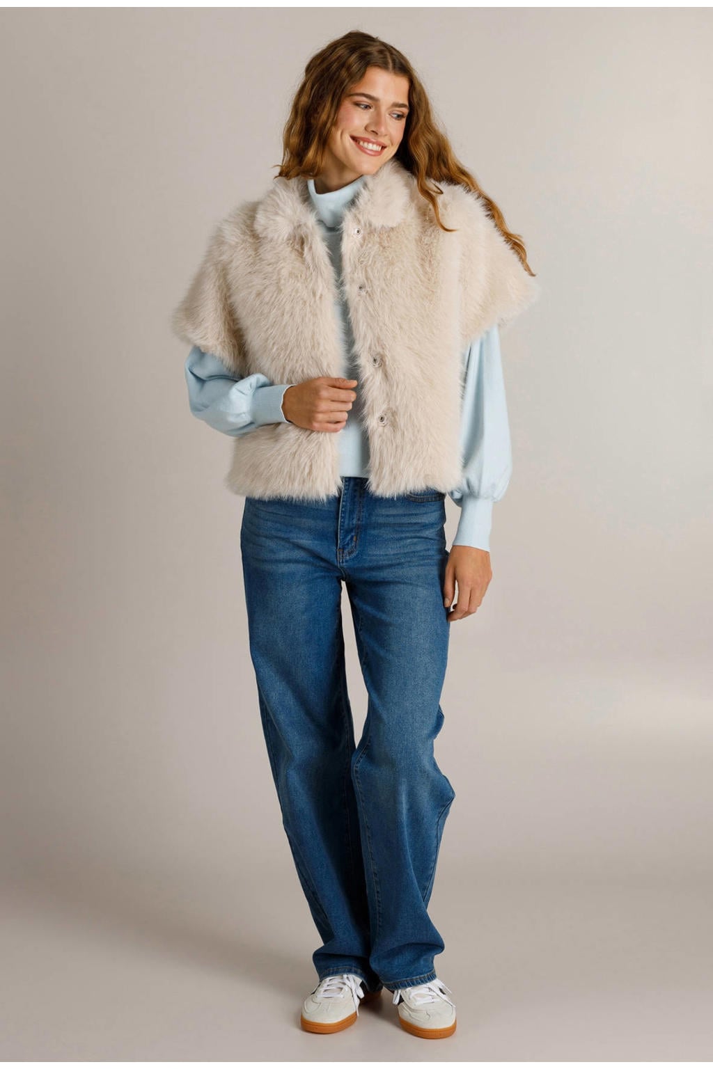 Ivy Beau faux fur jas - ecru