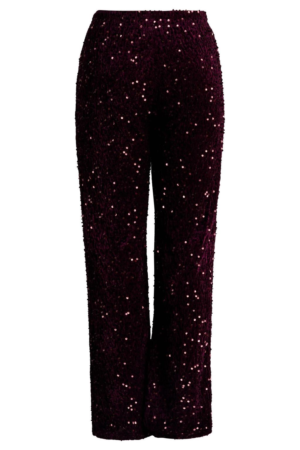 Donkerrode dames Ivy Beau wide leg casual broek met effen