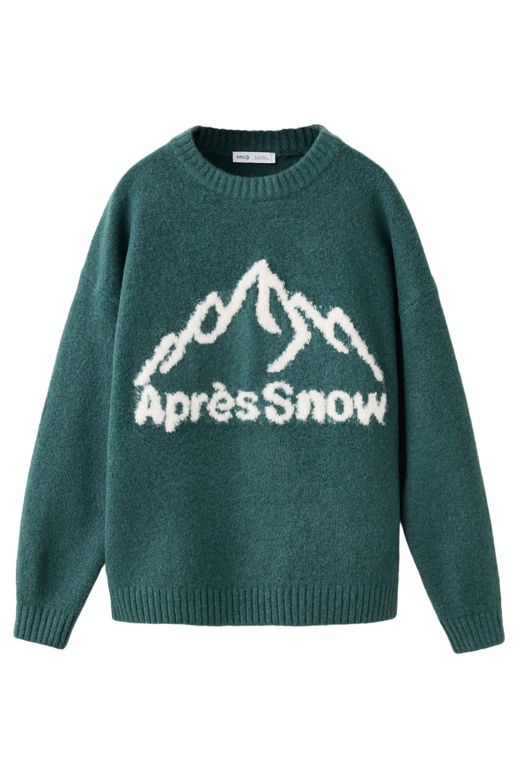 Donkergroene jongens Mango Kids gebreide trui van polyester met printopdruk, lange mouwen en ronde hals