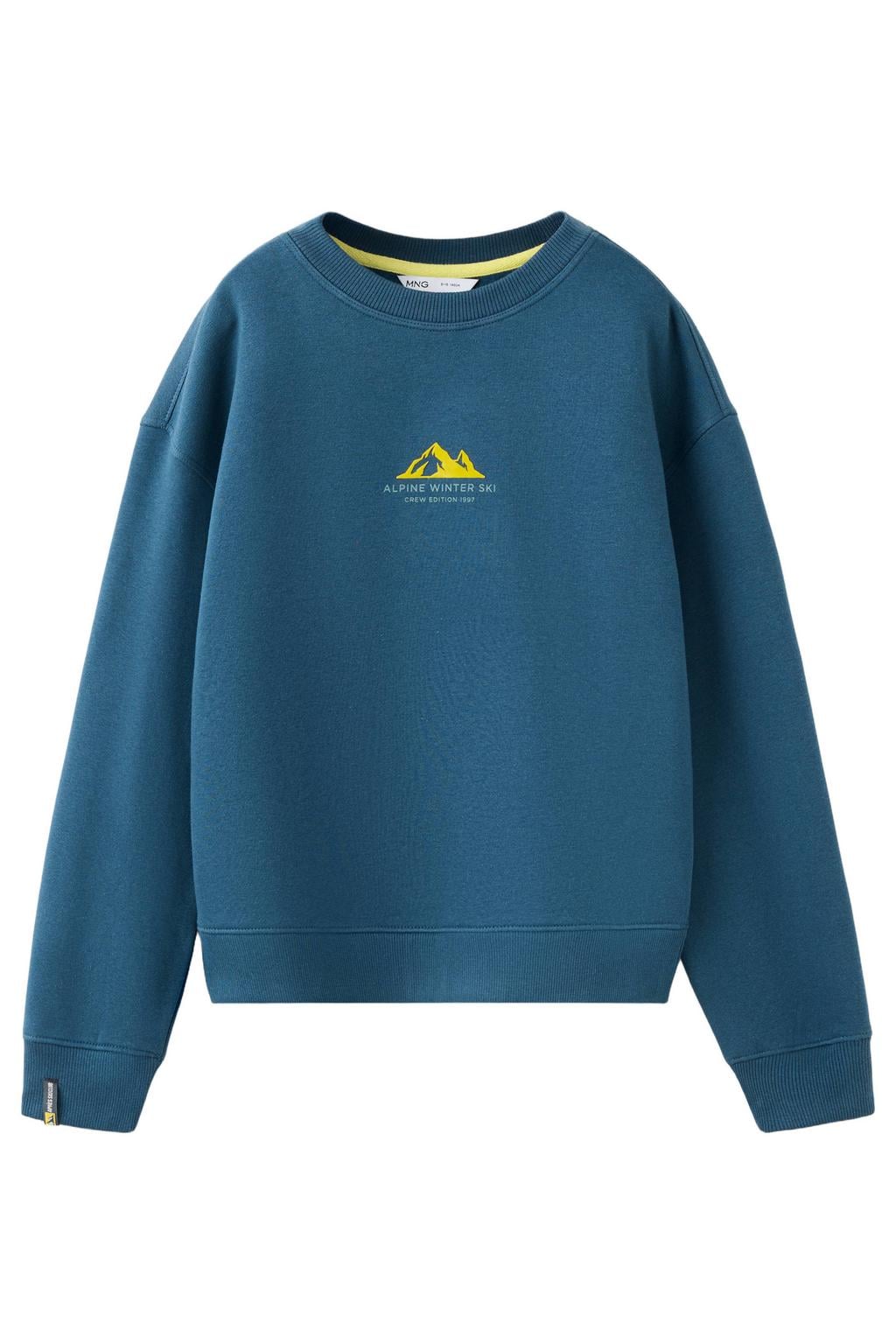 Mango Kids sweater met tekst - blauw/geel