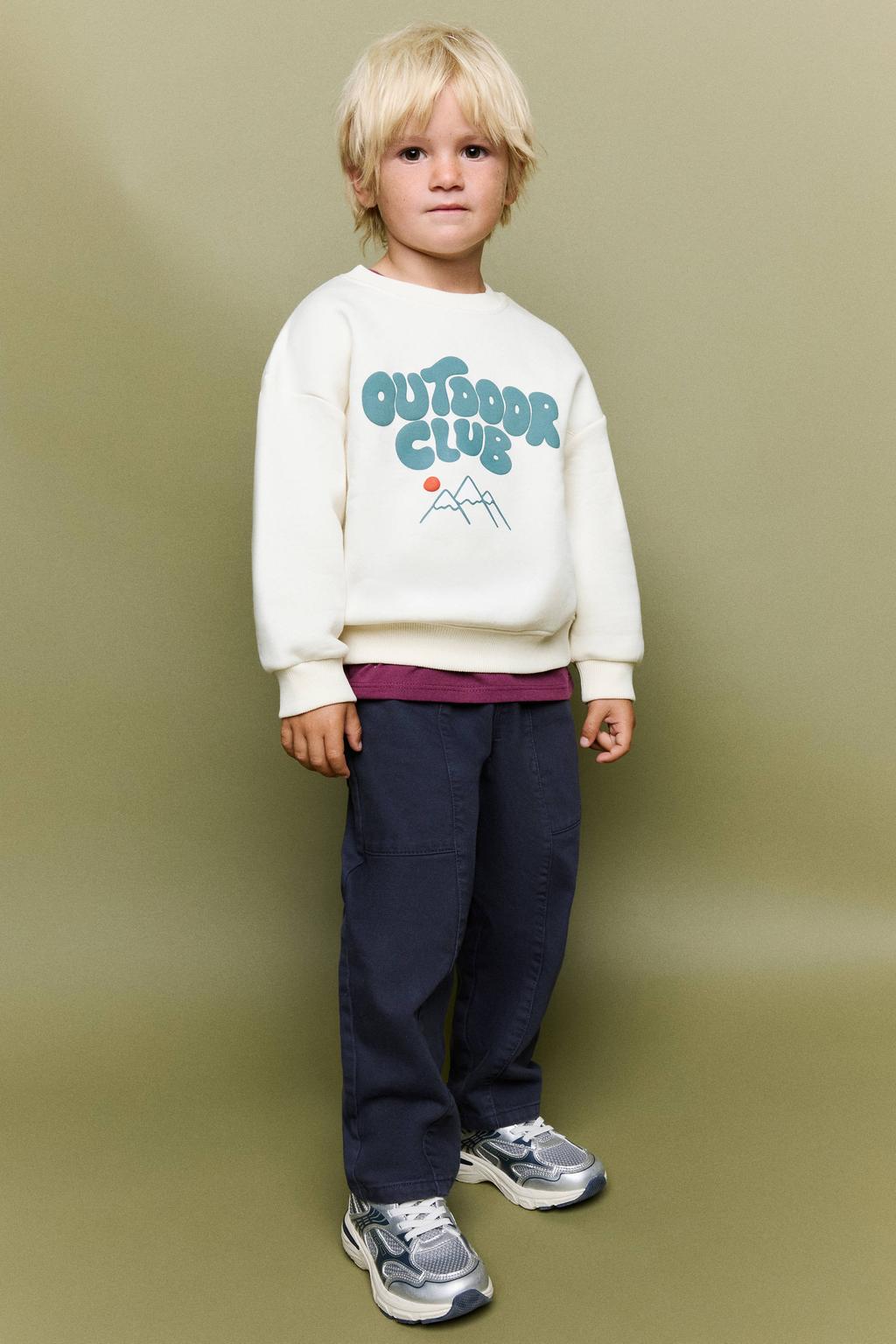 Mango Kids rechtvallende sweater met tekst - ecru