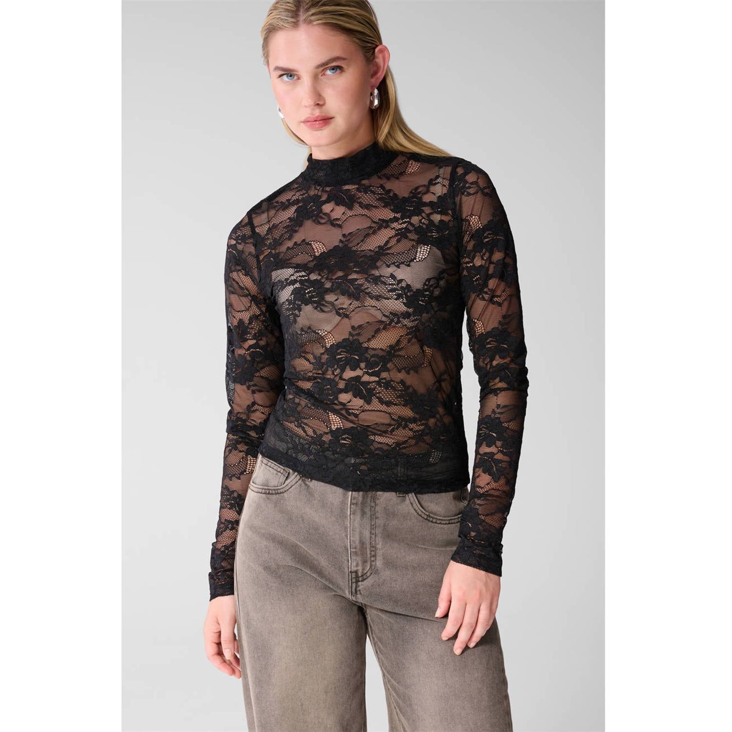 Shoeby kanten gebloemde top zwart