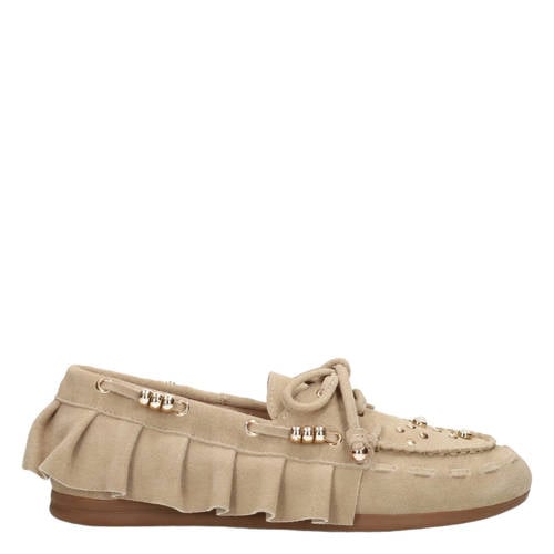 Poelman suède mocassins met kraaltjes en studs zand
