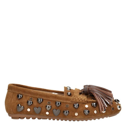 Poelman Serena suède mocassins met franjes bruin