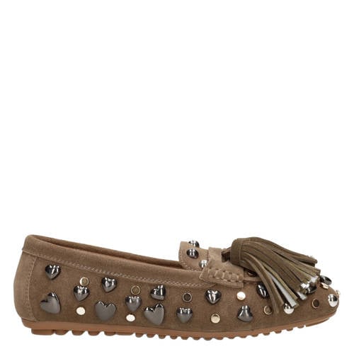 Poelman Serena suède mocassins met studs taupe