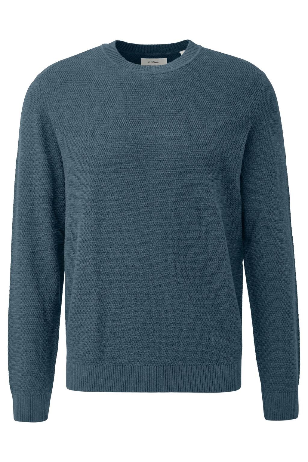 s.Oliver Big Size katoenen regular fit gebreide trui - blauw