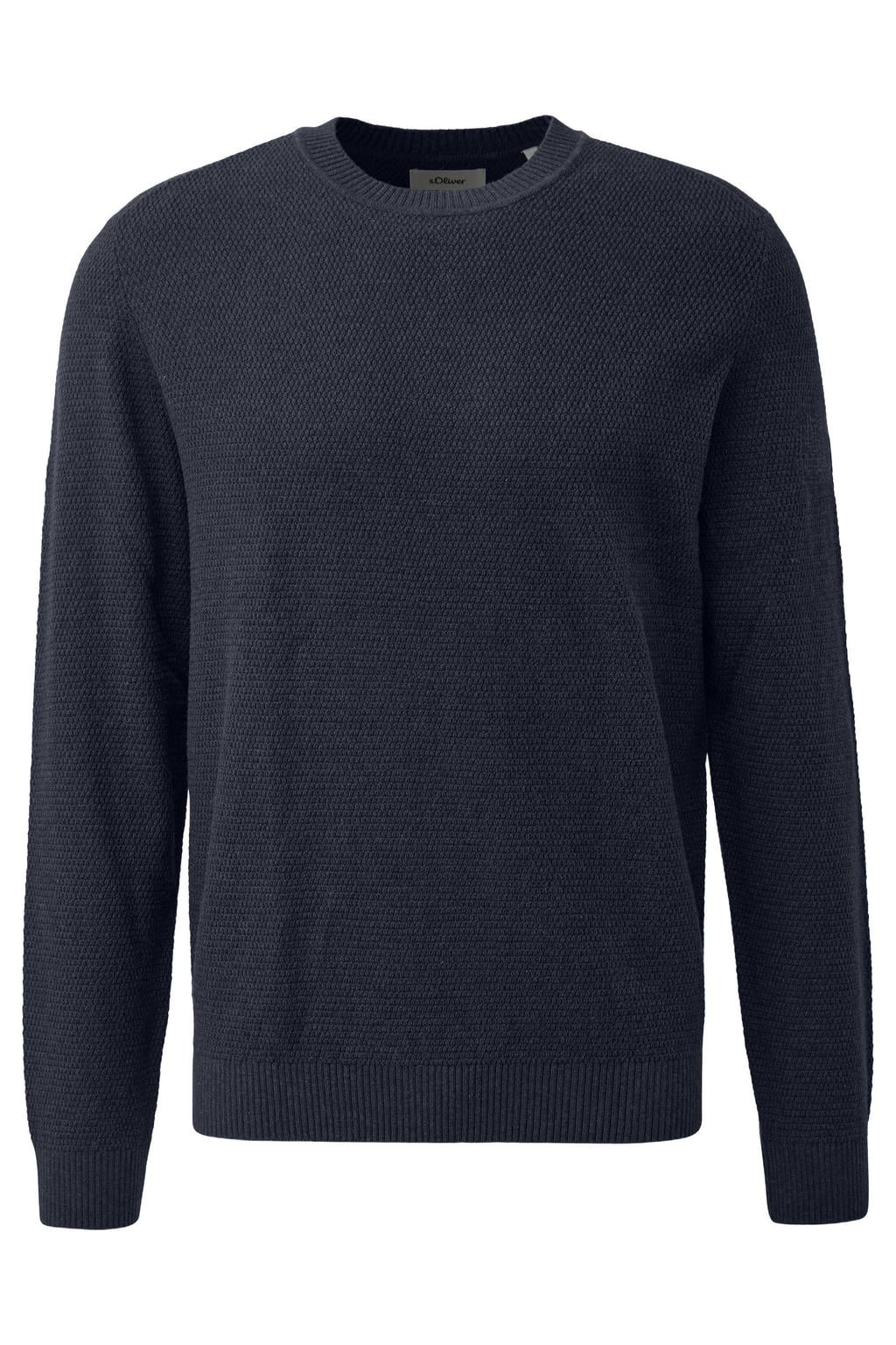 s.Oliver Big Size katoenen regular fit gebreide trui - blauwzwart
