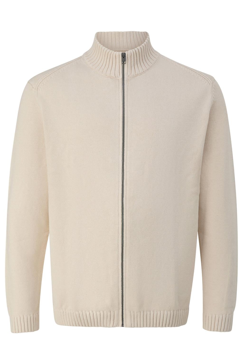 Beige heren s.Oliver Big Size katoenen gebreid vest met lange mouwen en opstaande kraag