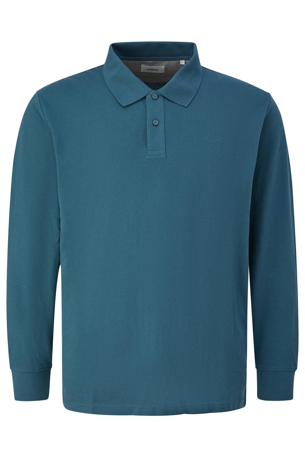 s.Oliver Big Size katoenen regular fit gebreide piqué trui - blauw